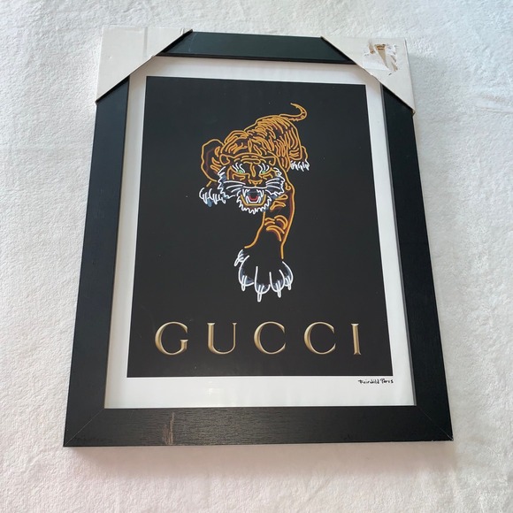 Fairchild Paris big cat tiger print Gucci logo frame with glass new black - Picture 1 of 11